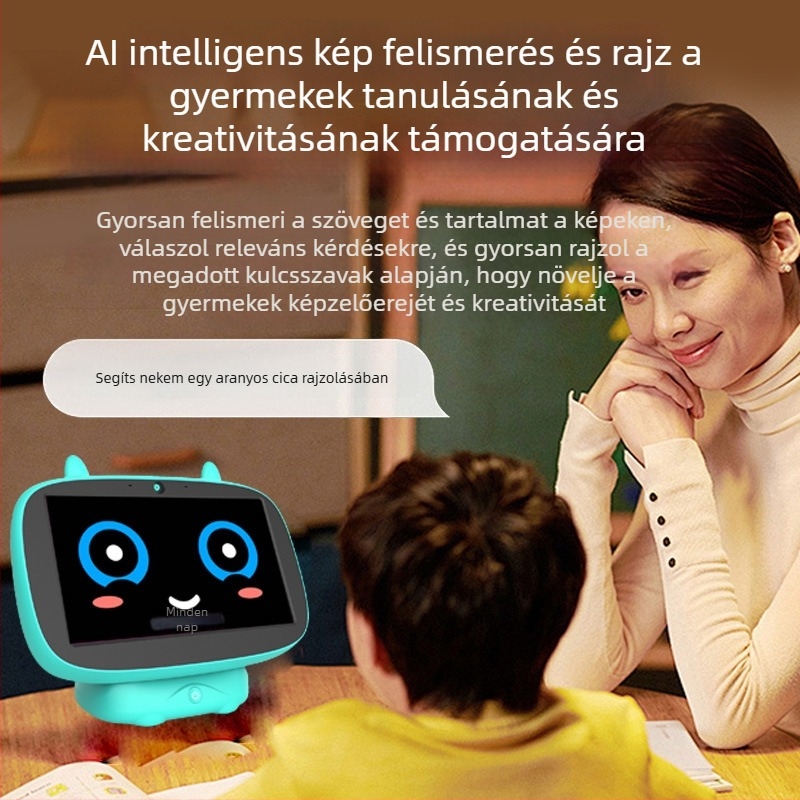 Korai oktatási robot intelligens hangfelismeréssel, 8 GB memória, LCD kijelző, újratölthető lítium akkumulátor és mobilalkalmazás-kompatibilitás