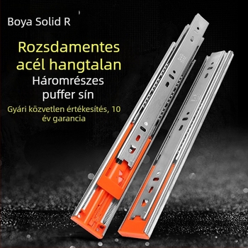 Rozsdamentes acélból készült fiókcsúszka csillapítóval, csendes háromszakaszos sín a szekrényhez
