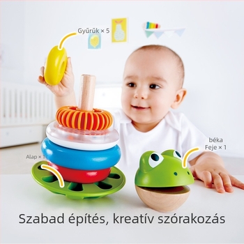 Hape Frog Ring Fa gyűrűs fa torony – kognitív fejlődés, lótuszfából, kilenc gyűrű, 0–3 éveseknek