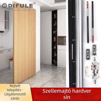 Csúszóajtó hardver készlet: láthatatlan sínvezető, kétirányú csillapító, horganyzott ötvözet, modell DFL-GC010, Ding Fule, modern letisztult stílus