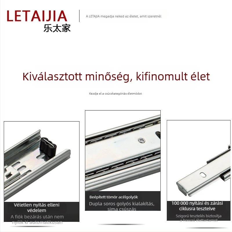 Le Tai's Home bútorfiók csúszka, háromszakaszos, csendes működés, golyóscsapágyas sín, vastított acél, 6 hüvelyk (15 cm)