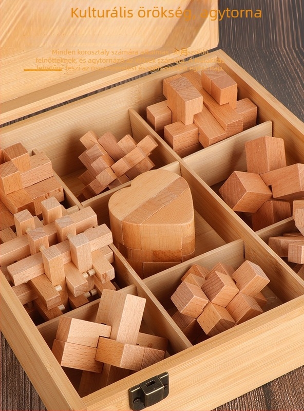 Kongming Lock fa kilenc darabos készlet – oktató játék 4–6 éves gyermekeknek