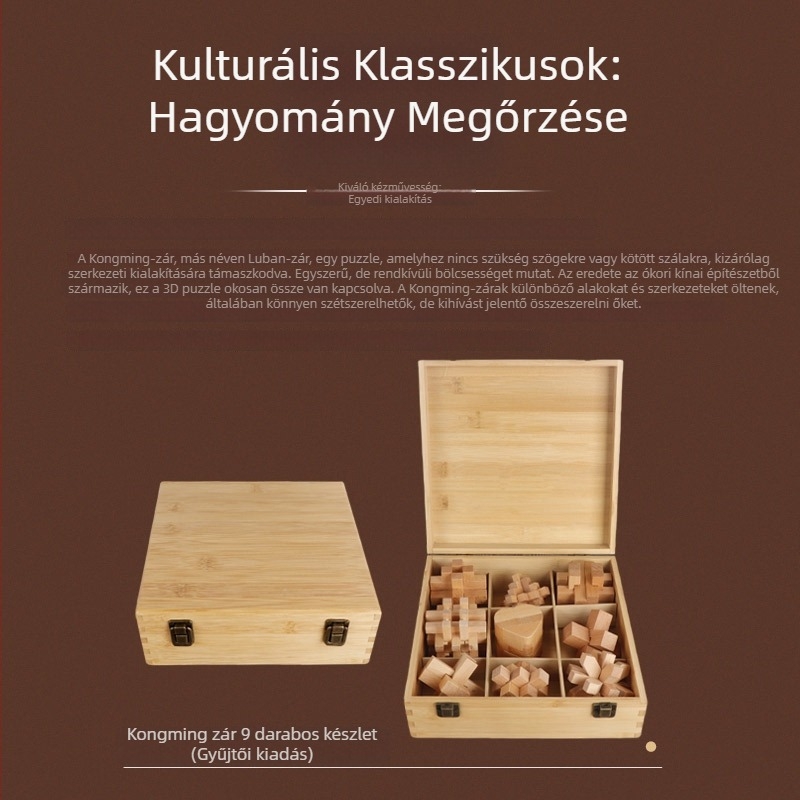 Kongming Lock fa kilenc darabos készlet – oktató játék 4–6 éves gyermekeknek