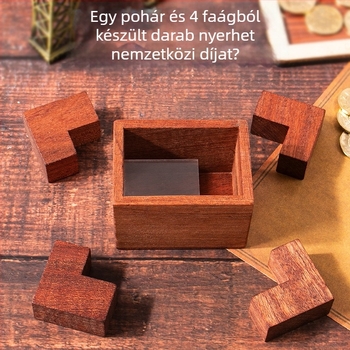 Fából készült Kongming Lock puzzle — rejtvény a dekódoláshoz, 15–35 éveseknek, blisteres csomagolás