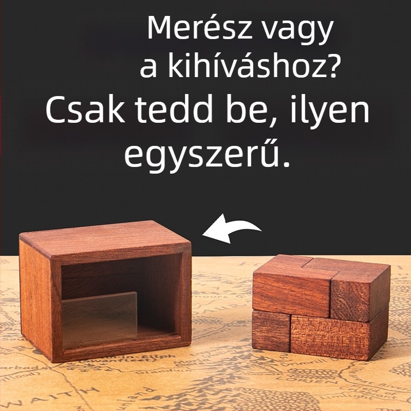Fából készült Kongming Lock puzzle — rejtvény a dekódoláshoz, 15–35 éveseknek, blisteres csomagolás