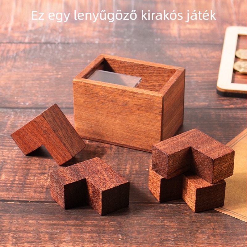 Fából készült Kongming Lock puzzle — rejtvény a dekódoláshoz, 15–35 éveseknek, blisteres csomagolás