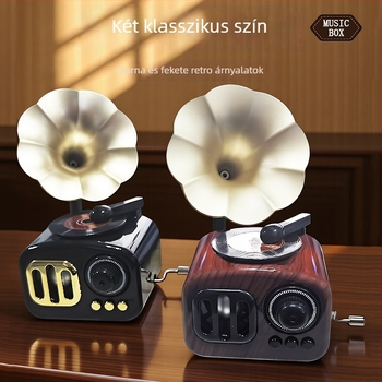Muzikális doboz gramofon mini kézi hajtású – nappalira nosztalgikus dísztárgy (Márka: Enmei; Anyag: Műanyag; Stílus: Klasszikus; Gyártási eljárás: Injection molding)