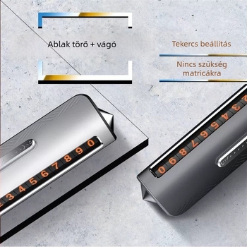 Fém ideiglenes parkolótábla, 3 az 1-ben funkcióval: ablakbetörő és biztonsági kalapács és vágó, telefonszám-tábla