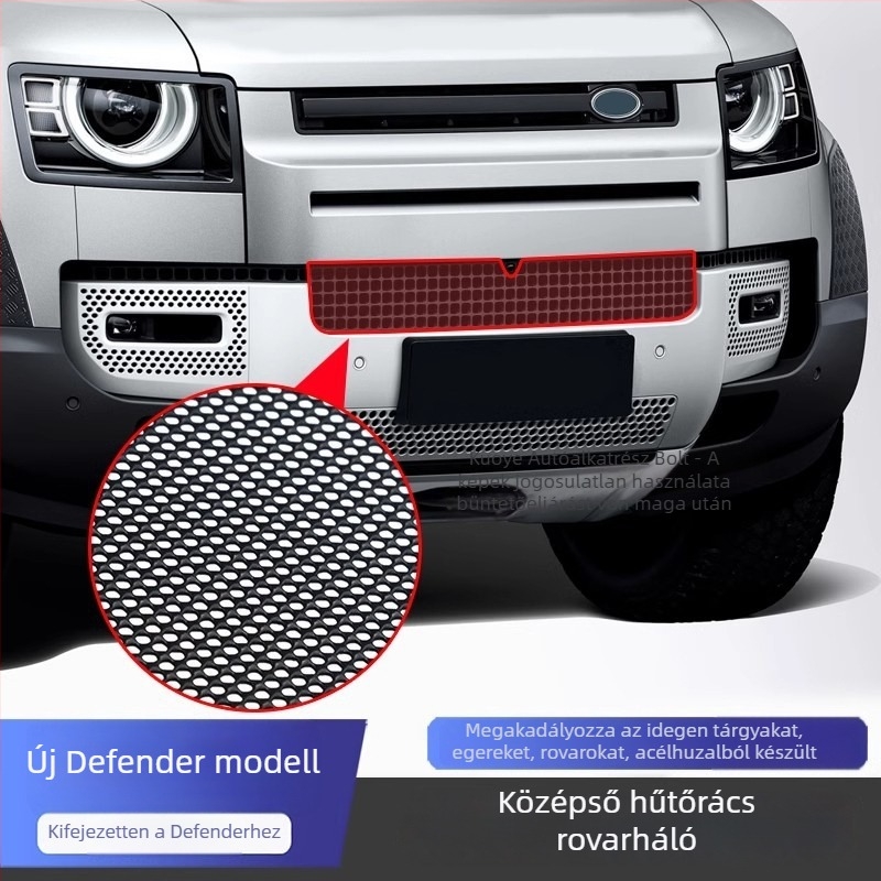Land Rover Defender 110 (2020–2025) védőháló a hűtőradiátorra, rovar- és porvédelem, rozsdamentes acél.