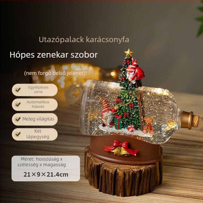 Zeneszenei doboz LED-hópelyes kristálygömbbel – Oberly, műanyag, modern stílus, festett és gravírozott