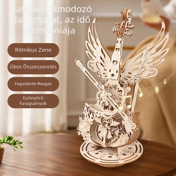 Fából készült cselló zenélő doboz 3D puzzle építőmodell – ajándék a barátnőnek