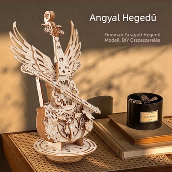 Fából készült cselló zenélő doboz 3D puzzle építőmodell – ajándék a barátnőnek