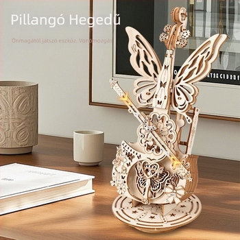 Fából készült cselló zenélő doboz 3D puzzle építőmodell – ajándék a barátnőnek