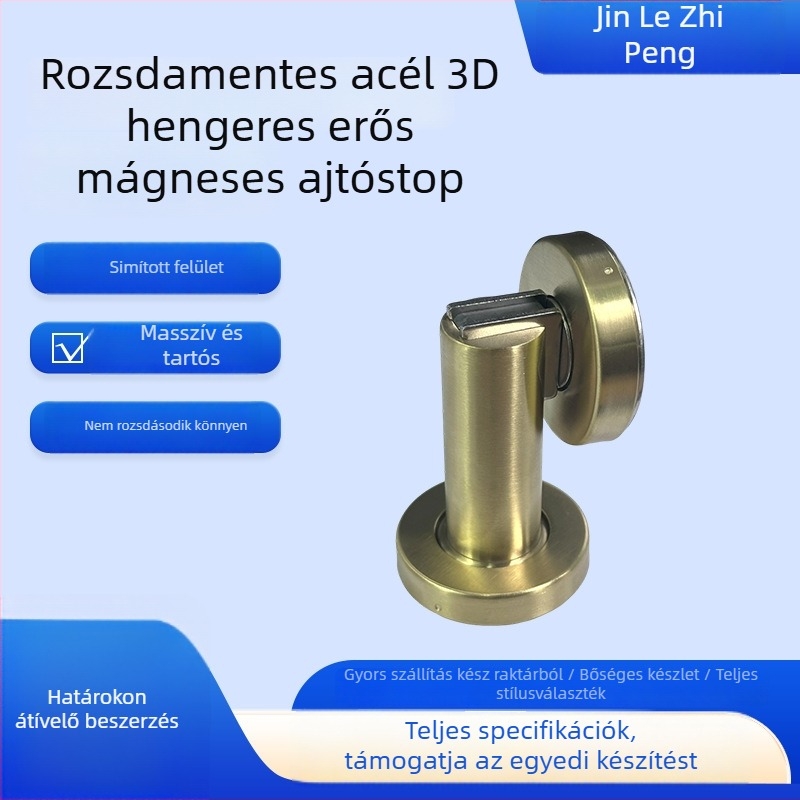 Rozsdamentes acél mágneses ajtóstop, padlóra szerelhető, hengeres kialakítás, ütésvédelmi funkció, univerzális ajtócsúcs
