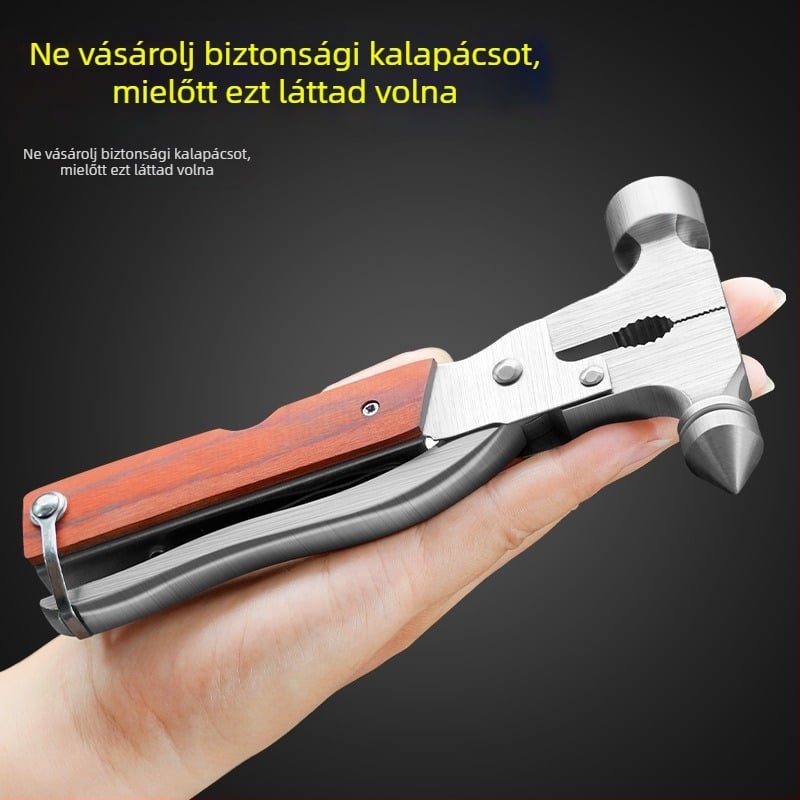 CHISHAN rozsdamentes acél autóbiztonsági kalapács — többfunkciós ablaknyitó kalapács, vágó kés, vészhelyzeti mentőeszköz, 390 g