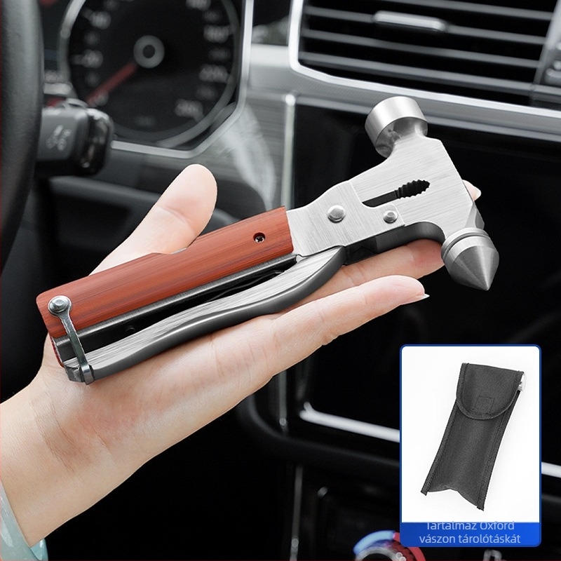 CHISHAN rozsdamentes acél autóbiztonsági kalapács — többfunkciós ablaknyitó kalapács, vágó kés, vészhelyzeti mentőeszköz, 390 g