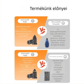 Gumiabroncs javító eszköz természetes gumis szeggel és galvanizált menetű fém eszközzel autókhoz, motorkerékpárokhoz és elektromos járművekhez
