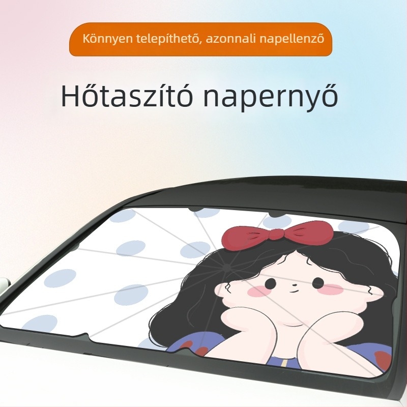 Autó napellenző Cartoon Wind mintával (Doodle Girl), alumíniumfólia, teleszkópos szerelés, 400 g, logó nyomtatás