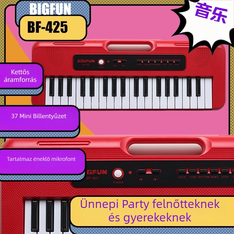 37 billentyűs elektronikus billentyűzet kezdőknek, oktató, többfunkciós játék, műanyag kivitel, BIGFUN márka, 7–14 éveseknek