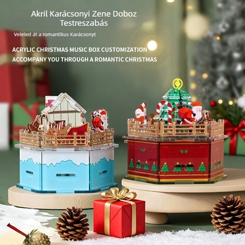 Akril karácsonyi zenei doboz — Személyre szabható DIY forgó készlet, Karikatúra stílus, Louis Márka, Logónyomás lehetséges