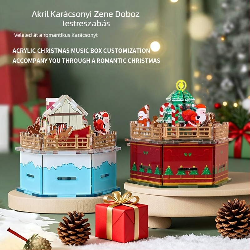 Akril karácsonyi zenei doboz — Személyre szabható DIY forgó készlet, Karikatúra stílus, Louis Márka, Logónyomás lehetséges