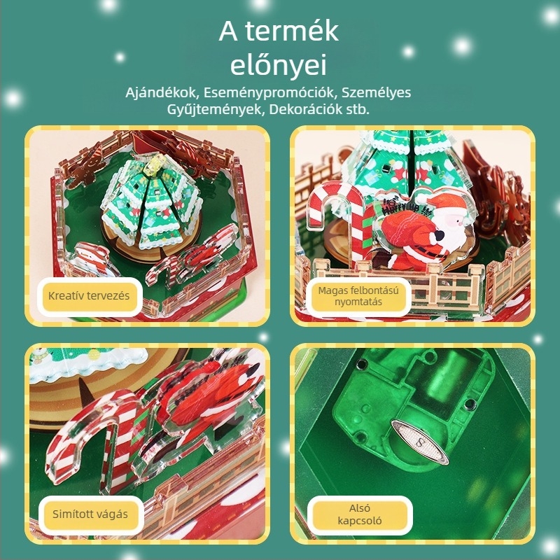 Akril karácsonyi zenei doboz — Személyre szabható DIY forgó készlet, Karikatúra stílus, Louis Márka, Logónyomás lehetséges