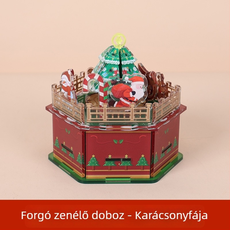 Akril karácsonyi zenei doboz — Személyre szabható DIY forgó készlet, Karikatúra stílus, Louis Márka, Logónyomás lehetséges