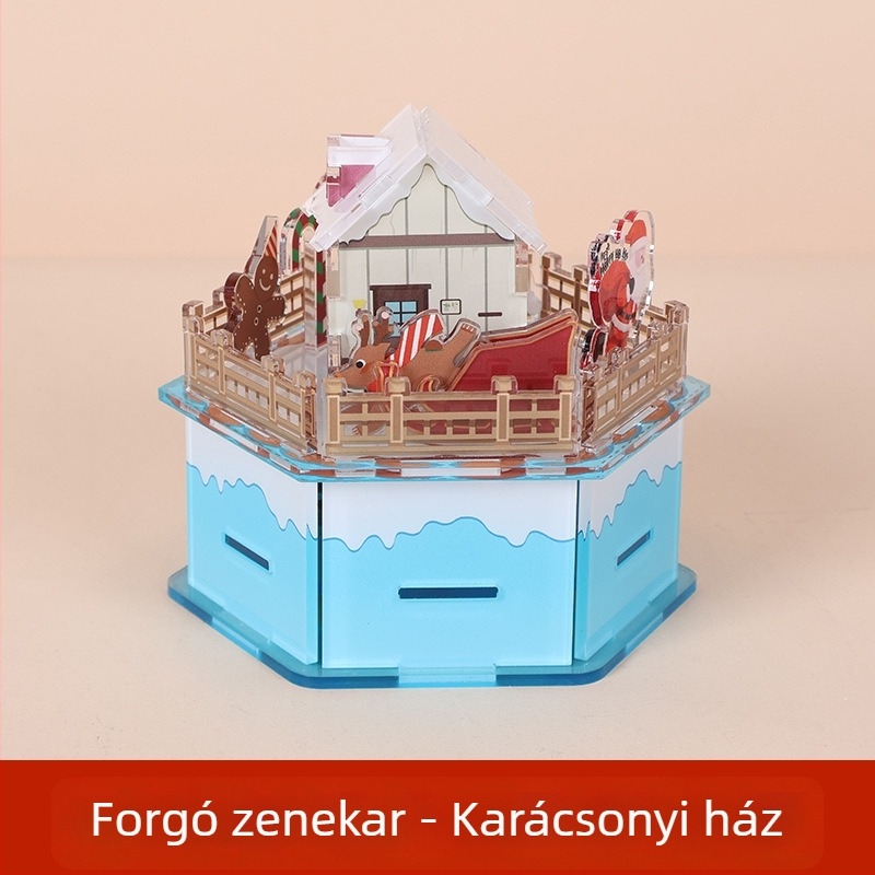 Akril karácsonyi zenei doboz — Személyre szabható DIY forgó készlet, Karikatúra stílus, Louis Márka, Logónyomás lehetséges