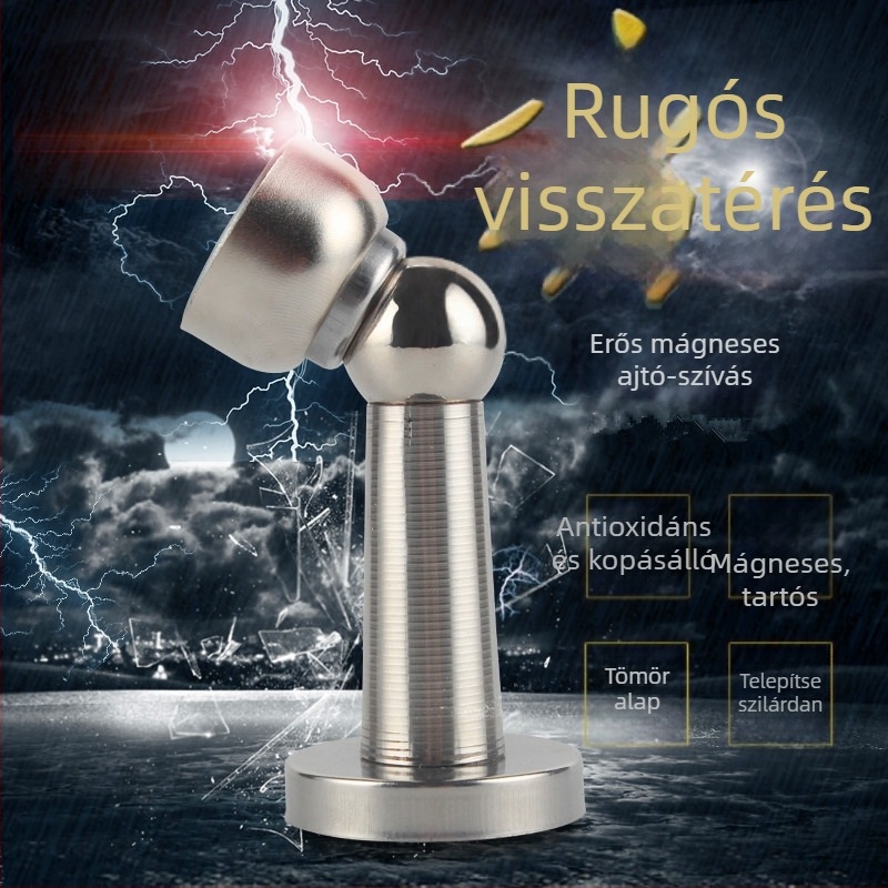 Rozsdamentes acél ajtóstop és magnet, falra szerelhető, csiszolt felület, modell A01, hardver kiegészítők