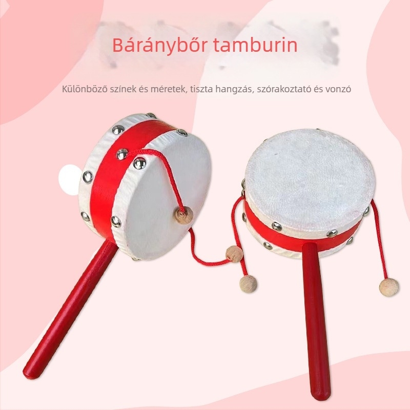 Gyermekeknek tamburin — Orff-stílusú hangszer, kétoldalas csattogó, báránybőr