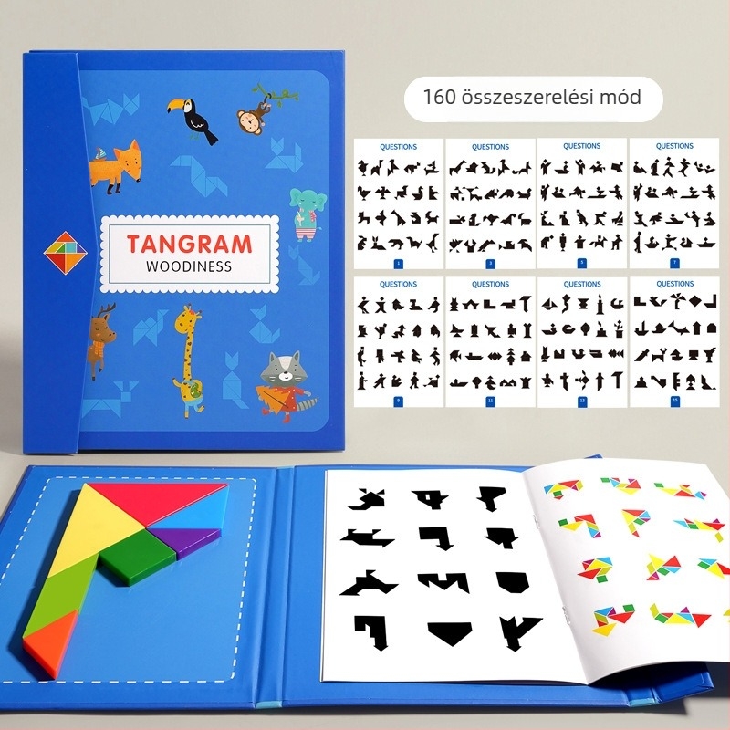 Mágnes Tangram puzzle gyerekeknek – 3D építőblokkok, DIY, multifunkcionális, 4–6 éveseknek