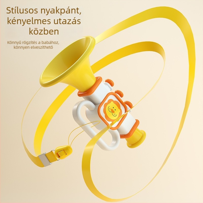 Rajzfilm-stílusú gyerek trombita játék készlet síp- és harmonikával, nyakpánttal, műanyagból, 7–14 éveseknek, elősegíti érzelmi és kognitív fejlődést, szenzoros játék és szülő-gyerek interakció