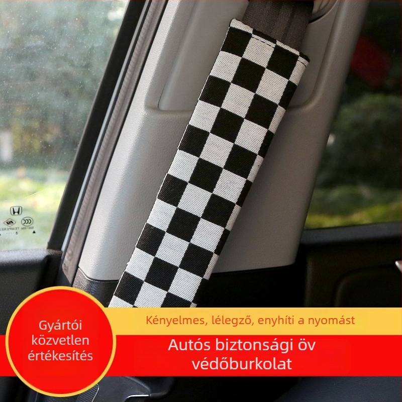 Autóbiztonsági öv védőborítás, jacquard steppelt, puha pamut, 56 g, öntapadós