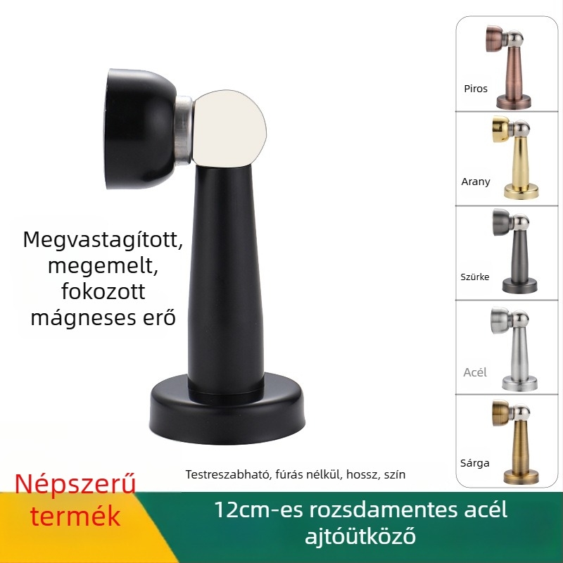 Rozsdamentes acélból készült vastagított és magasított ajtó stopper, falra és padlóra szerelhető, perforált mágneses ajtó tartó, 12 cm, fekete bronz arany színben