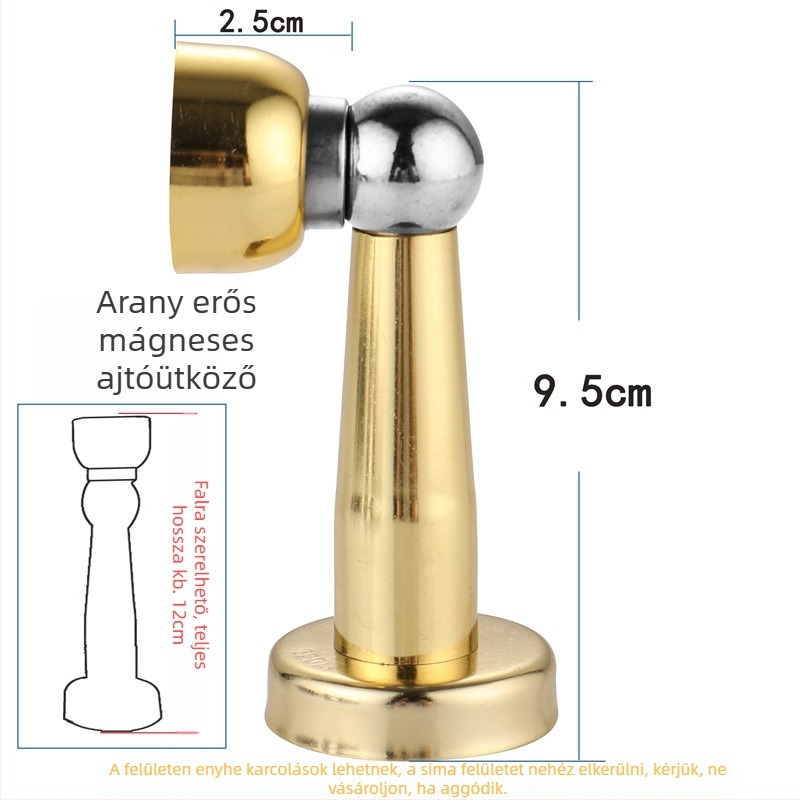 Rozsdamentes acélból készült vastagított és magasított ajtó stopper, falra és padlóra szerelhető, perforált mágneses ajtó tartó, 12 cm, fekete bronz arany színben