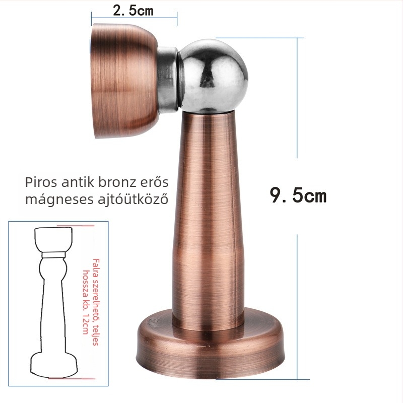 Rozsdamentes acélból készült vastagított és magasított ajtó stopper, falra és padlóra szerelhető, perforált mágneses ajtó tartó, 12 cm, fekete bronz arany színben