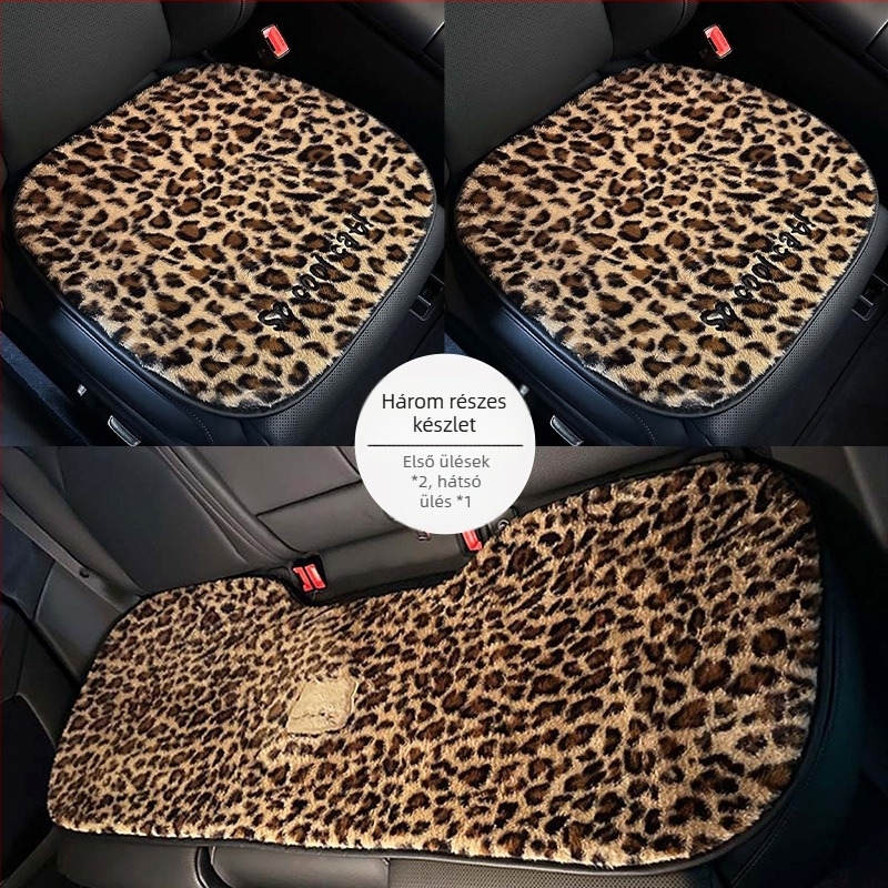 Rajzfilmszerű autóülés-párna, plüss felület, habos töltés, leopard mintás, téli meleg, lapos luxus stílus