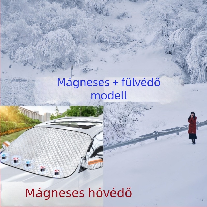 Universális autóvédő takaró alumíniumfóliával, nap- és esővédelmi funkció, hőszigetelés, beépített rögzítés, előrész lefedése