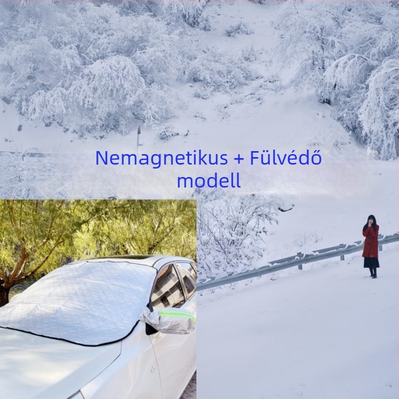 Universális autóvédő takaró alumíniumfóliával, nap- és esővédelmi funkció, hőszigetelés, beépített rögzítés, előrész lefedése