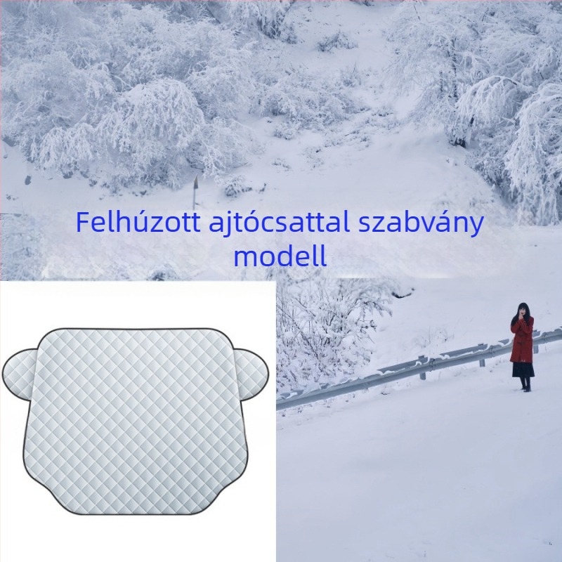 Universális autóvédő takaró alumíniumfóliával, nap- és esővédelmi funkció, hőszigetelés, beépített rögzítés, előrész lefedése