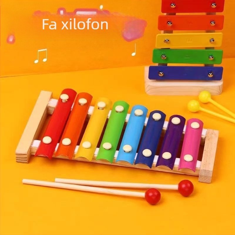 Nyolctónusú xilofon – kézi ütőhangszer, fa játék gyerekeknek 4–6 évesek, korai zenei nevelés