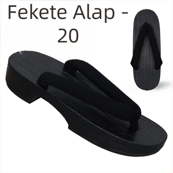 Női japán stílusú flip-flop papucs, pamut felső rész, fa talp, kerek orr, 3–5 cm sarka