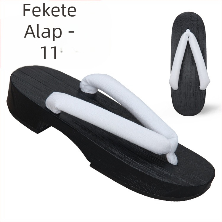 Női japán stílusú flip-flop papucs, pamut felső rész, fa talp, kerek orr, 3–5 cm sarka