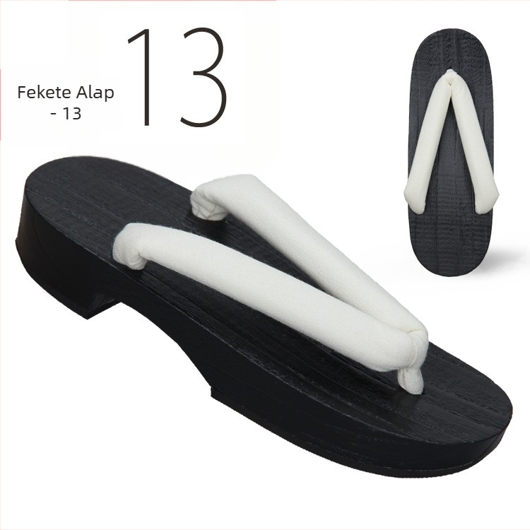 Női japán stílusú flip-flop papucs, pamut felső rész, fa talp, kerek orr, 3–5 cm sarka