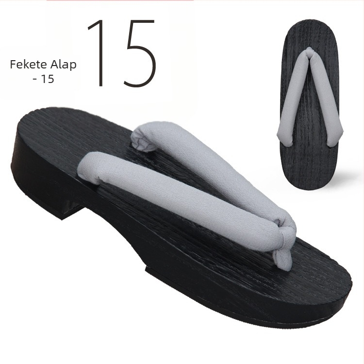 Női japán stílusú flip-flop papucs, pamut felső rész, fa talp, kerek orr, 3–5 cm sarka