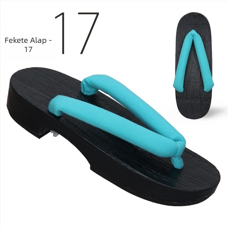 Női japán stílusú flip-flop papucs, pamut felső rész, fa talp, kerek orr, 3–5 cm sarka