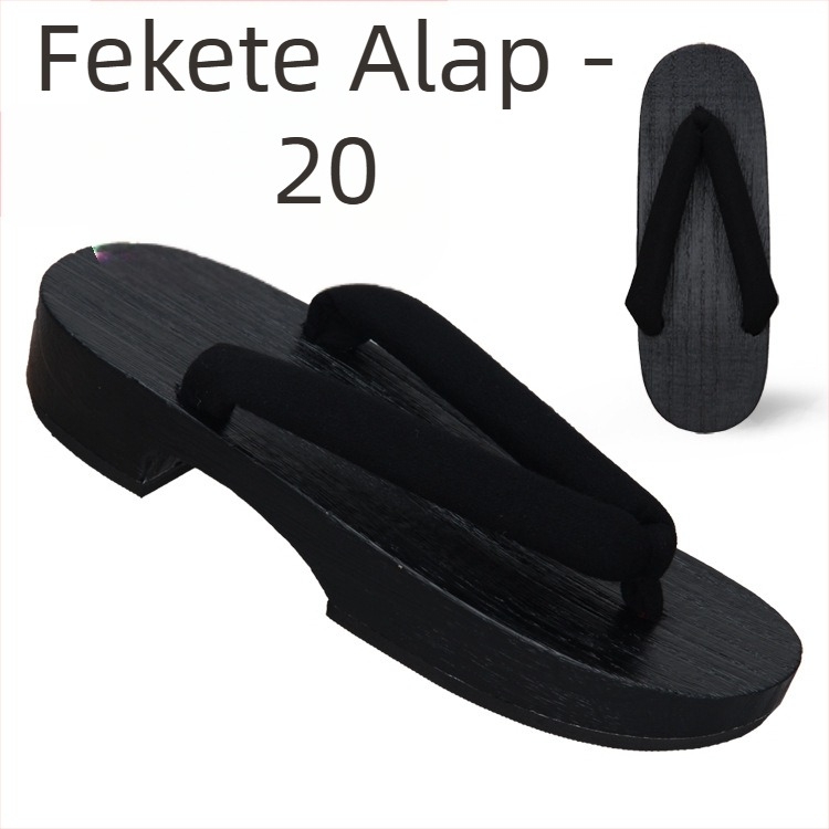 Női japán stílusú flip-flop papucs, pamut felső rész, fa talp, kerek orr, 3–5 cm sarka