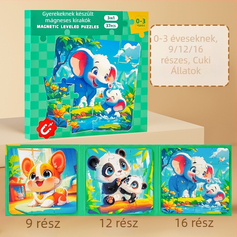 DIY mágneses puzzle 0–3 éveseknek, papíralapú síkpuzzle, kartondobozos csomagolás