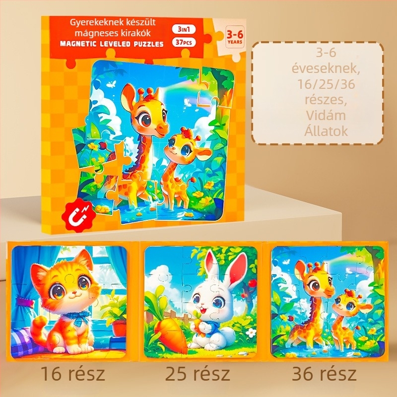 DIY mágneses puzzle 0–3 éveseknek, papíralapú síkpuzzle, kartondobozos csomagolás