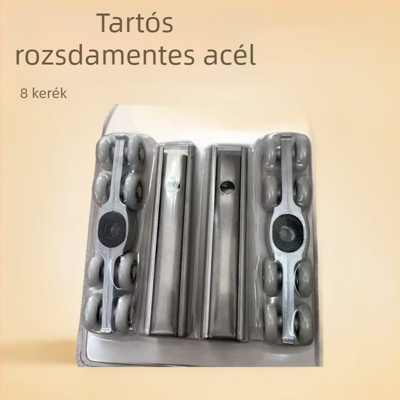 Fából készült ajtó görgő készlet, 8 görgő, 201-es rozsdamentes acél, bliszteres csomagolás kiegészítőkkel, könnyű szerelés, zajtalan és sima működés